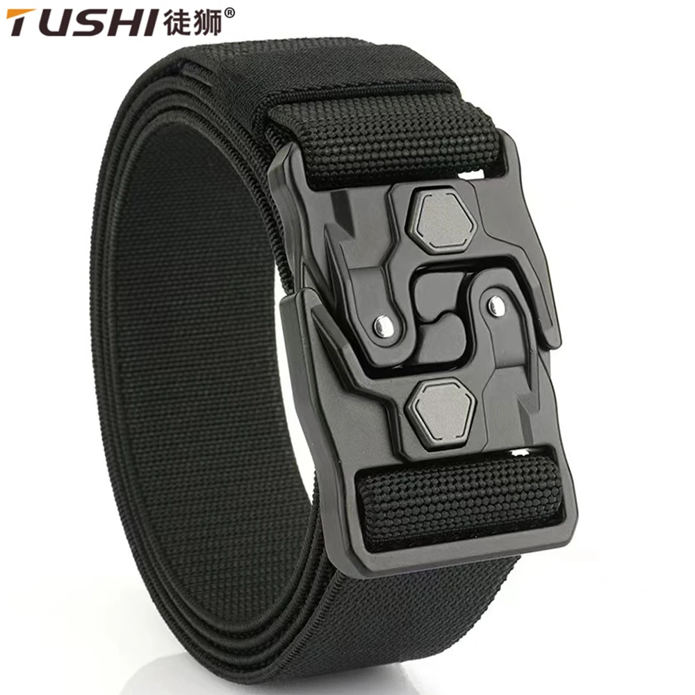 TUSHI New Tactical Belt For Men Quick Release Outdoor Zinc Alloy Buckle Belt Soft Real Nylon Sports Hiking Camping Hunting Belt