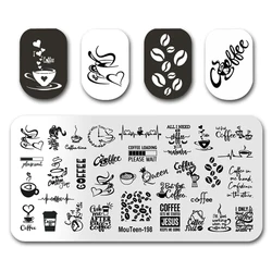 Nail Stamp MouTeen198 Happy Hour Coffee Letter Art Nail Stamping Plates Manicure Set For Nail Art Stamper
