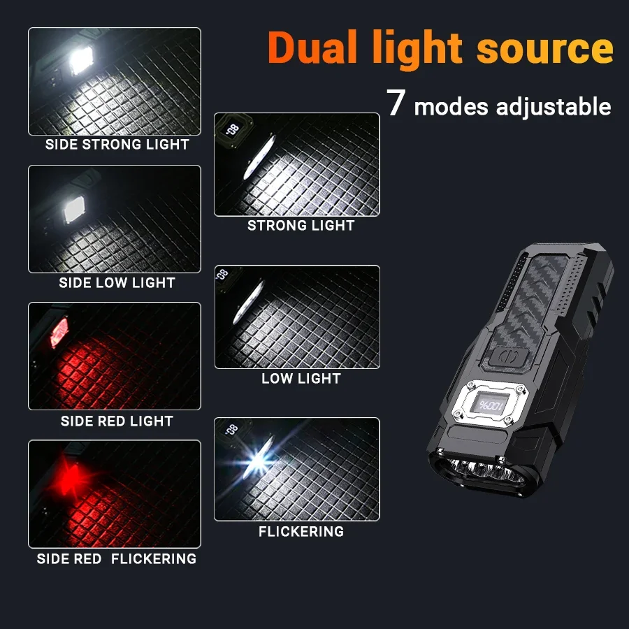 D5 8LED+COB Flashlight Strong Light USB Rechargeable Tactical Flashlight with Strong Magnet Work Emergency Lighting Torch Lamp