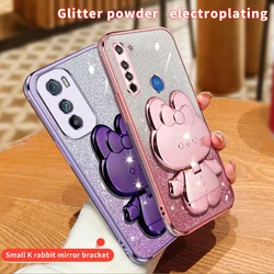 edge20 Glitter Rabbit Makeup Mirror Holder Case For Motorola Moto Edge G8 G9 Play 20 30 Plus Soft Cover E7 E6S E22 E32 E13 G 8 9