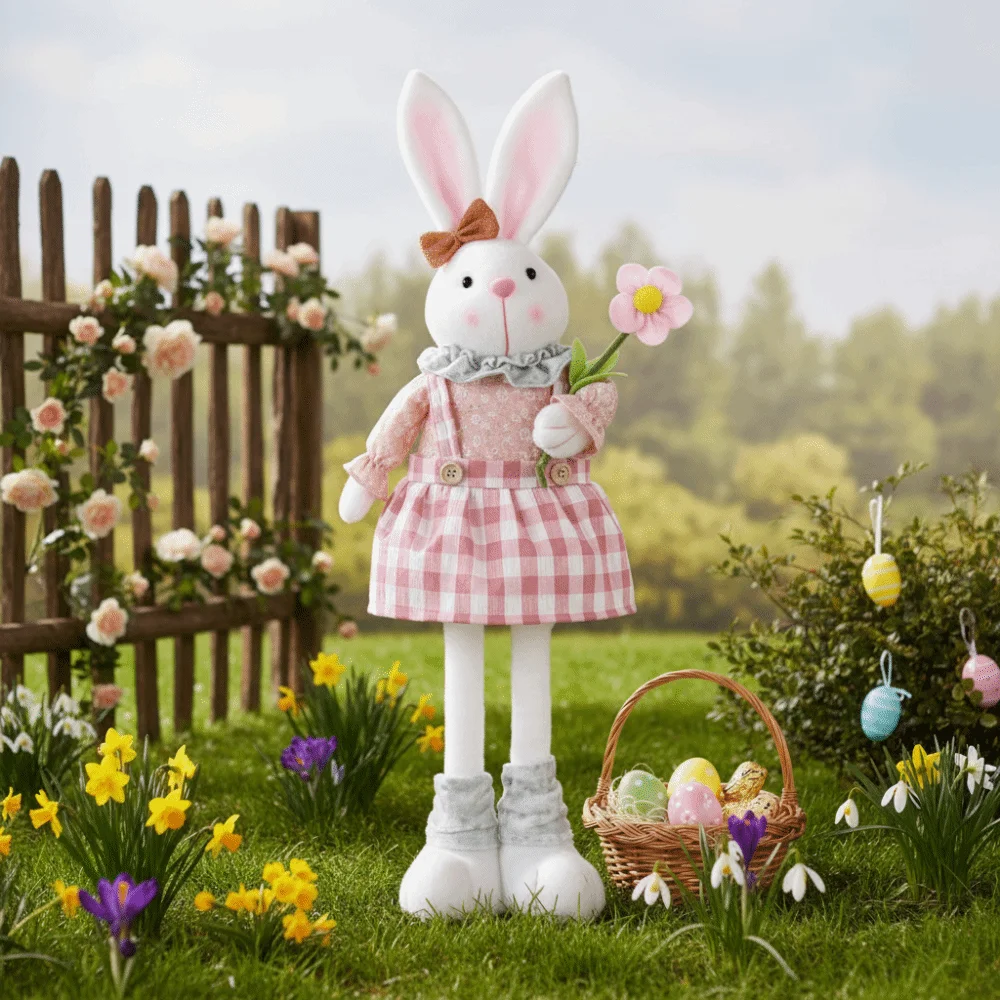 Adjustable Long Legged Easter Rabbit Decoration Height Figurine Resizable Design Easter Rabbit Figurine Adjustable Legged