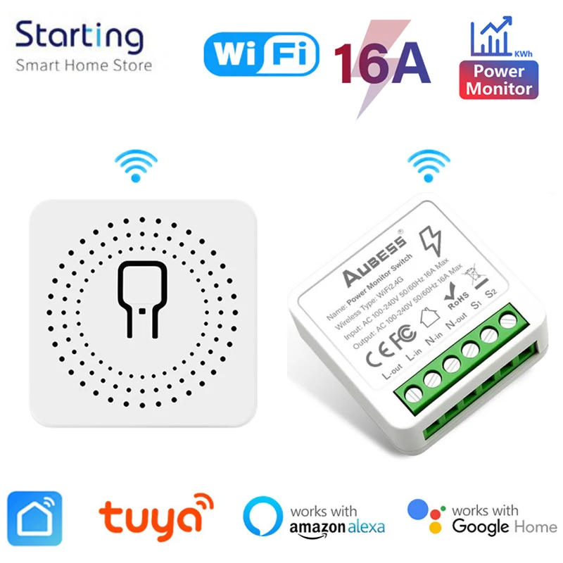 Tuya-Joli WiFi intelligent bricolage, disjoncteur de télécommande vocale, Alexa et Google Home, Yandex Alice, 10A, 16A, 2 gangs