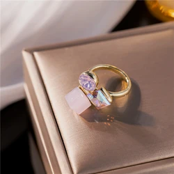 2024 New Jelly Powder Crystal Cube Adjust Open Ring for Women Girls Finger Gradient Square Candy Summer Fashion Jewelry