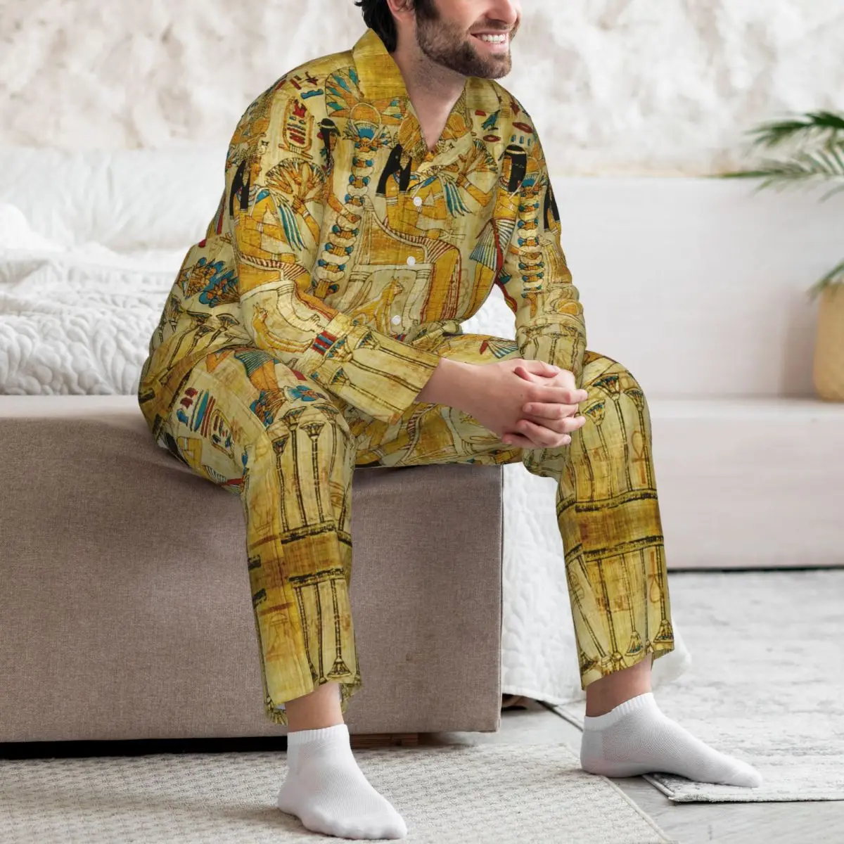 Ensemble de pyjamas à manches longues pour hommes, déesse éma enne, vêtements de maison, vêtements de nuit, automne, hiver, 2 pièces par ensemble