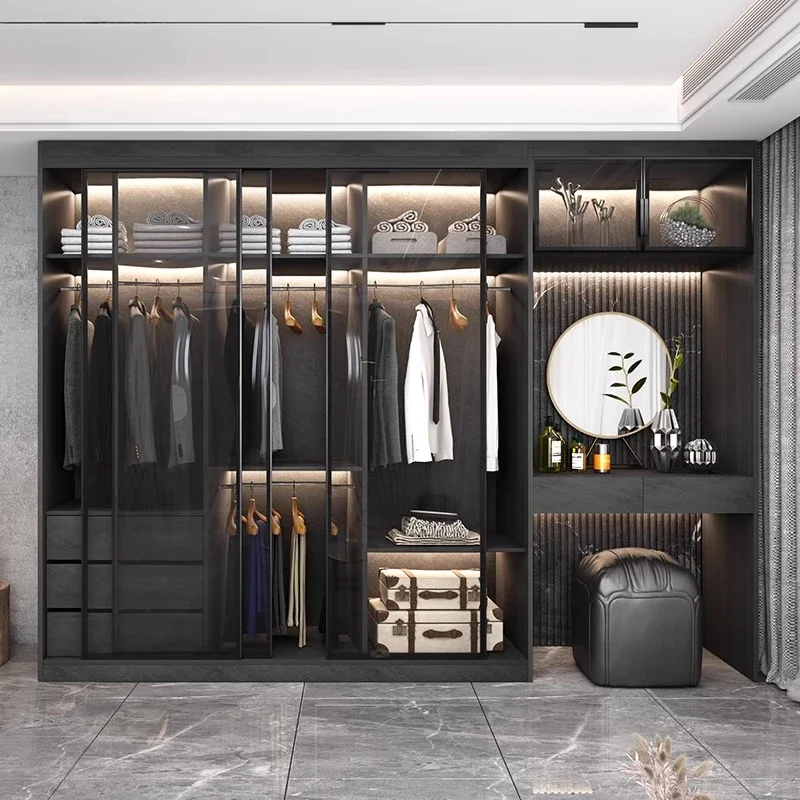 g*-Bedroom Furniture With Glass Doors Wardrobes Drawer Storage Organizer Room Luxury Wardrobes Underwear Closet Hanging Shelves