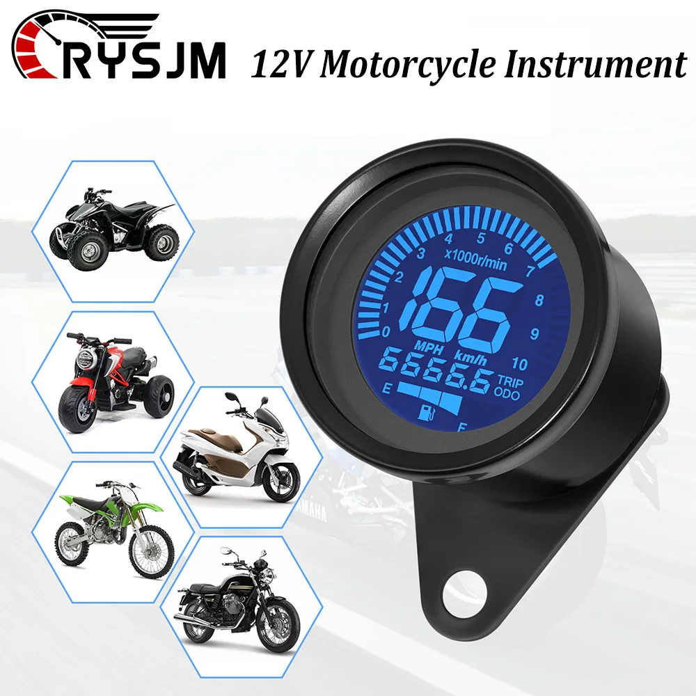 7 Color LCD LED Digital Motorcycle Speedometer Scooter ATV Retro Dashboard RPM Speed Instruments Oil Gauge Meters Universal 12V