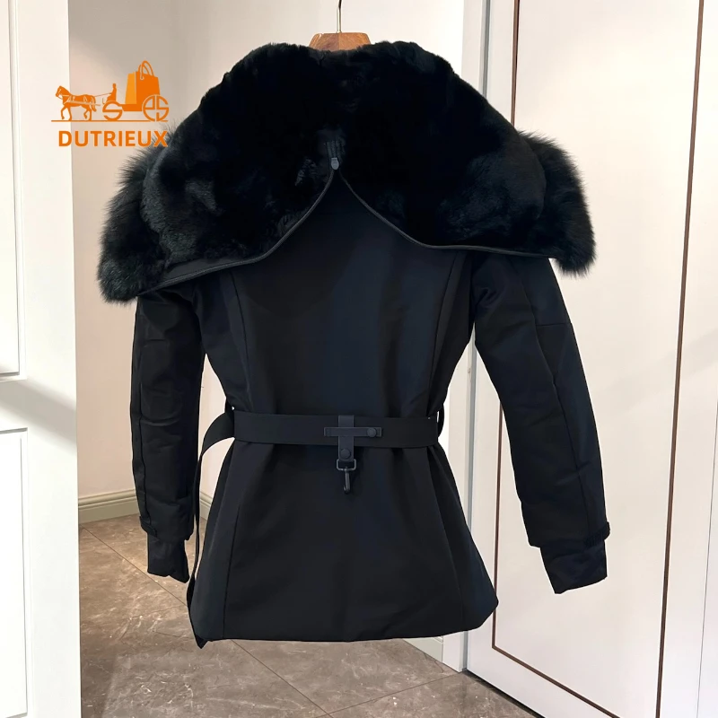 Nowa zimowa kurtka puchowa dla kobiet Luksusowe futro lisa Splicing Genuine Fur Integrated Wool 90%white Goose Down Jacket Ski Suit Coat