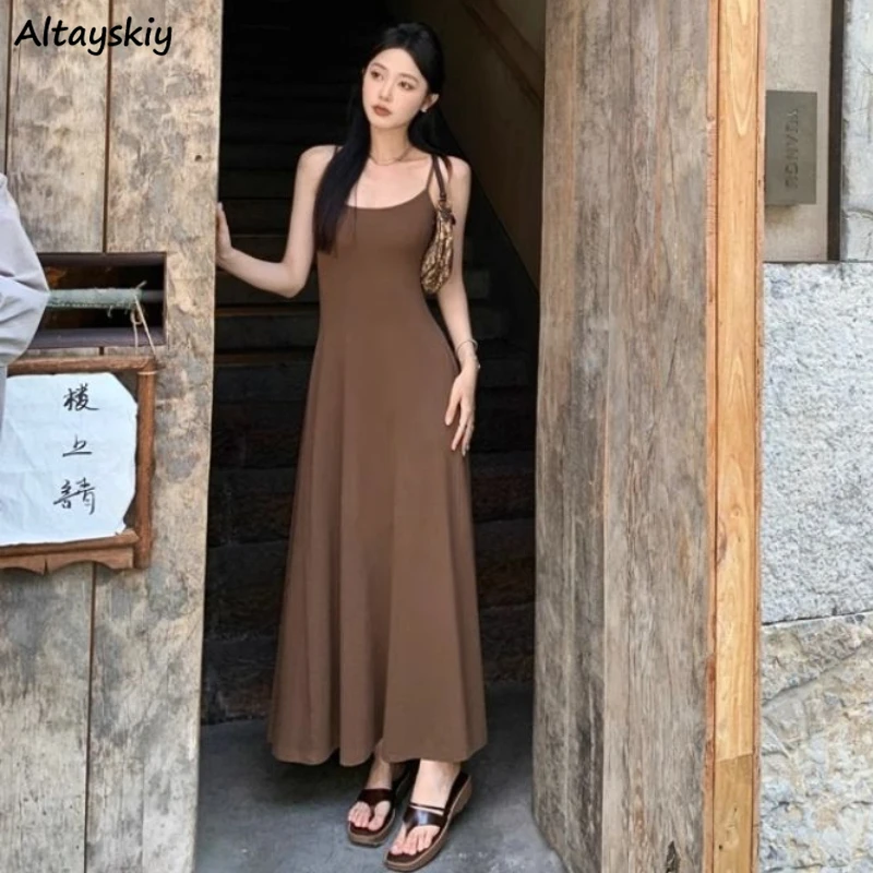 Sleeveless Dresses Women Solid Leisure All-match Club Special Minimalist Charming Korean Style Sexy Classic Seductive Aesthetic