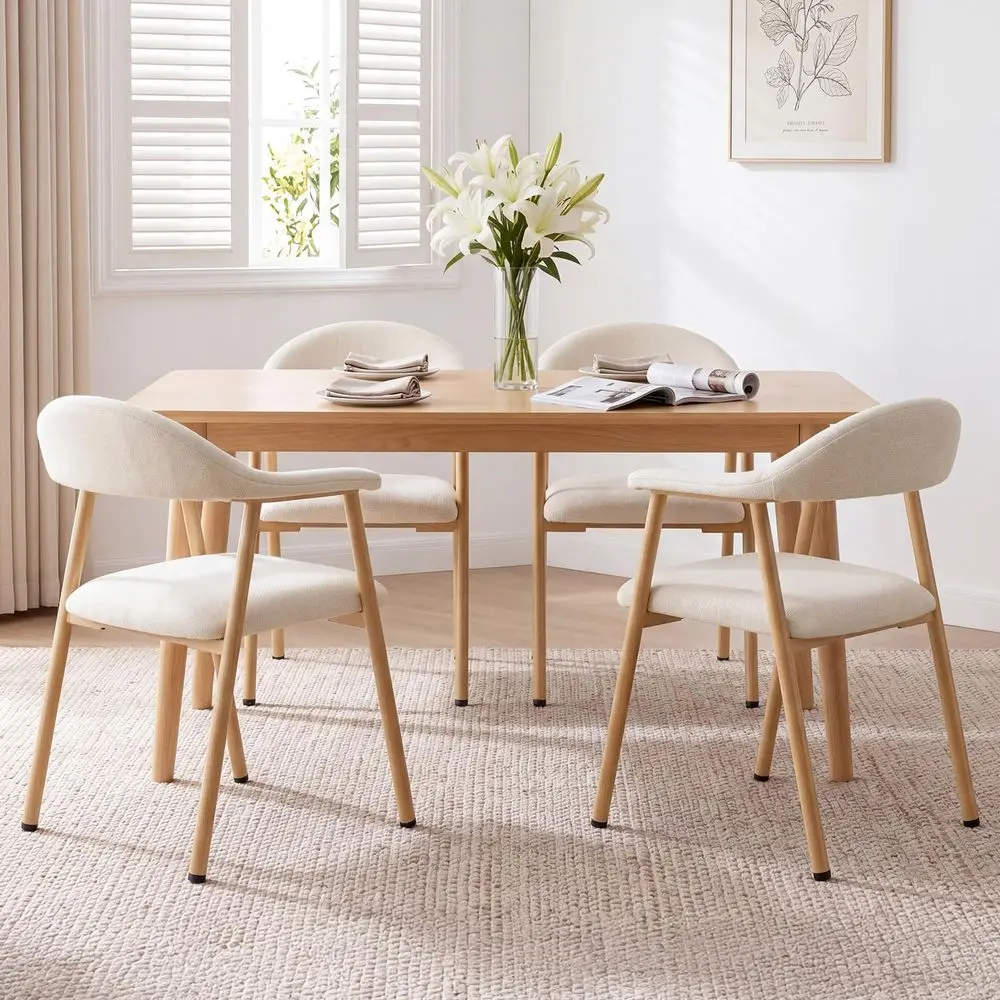 

Dining Chairs Set of 4, Linen Fabric holstered Kitchen Side Chairs with Curved Backrest amp Metal Legs, Modern Farmhouse Acce
