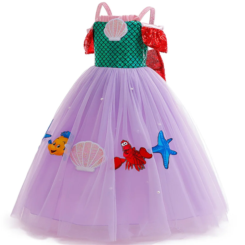 Girls Princess Dress Mermaid Ariel Fancy Cosplay Outfits Children Halloween Carnival Party Role Play Costume Kids Birthday Gown