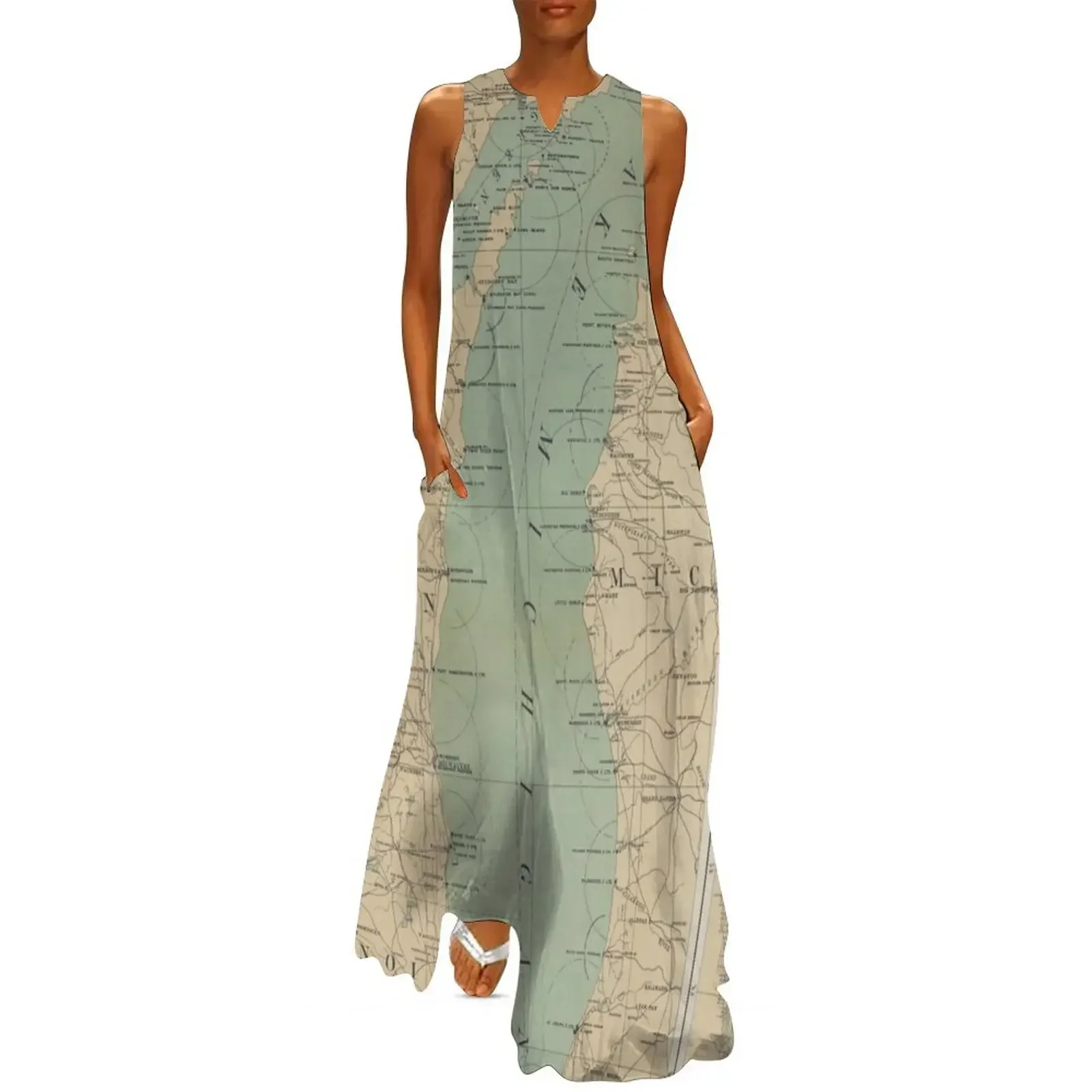 

Vintage Lake Michigan Lighthouse Map (1898) Long Dress loose summer dress Aesthetic clothing fairy dress