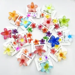 3Pcs Sweet Hawaiian Gradient Color Flower Hair Clip Claw Ponytail Clip Headwear Hairpin Crab Barrette Hair Accessories For Women