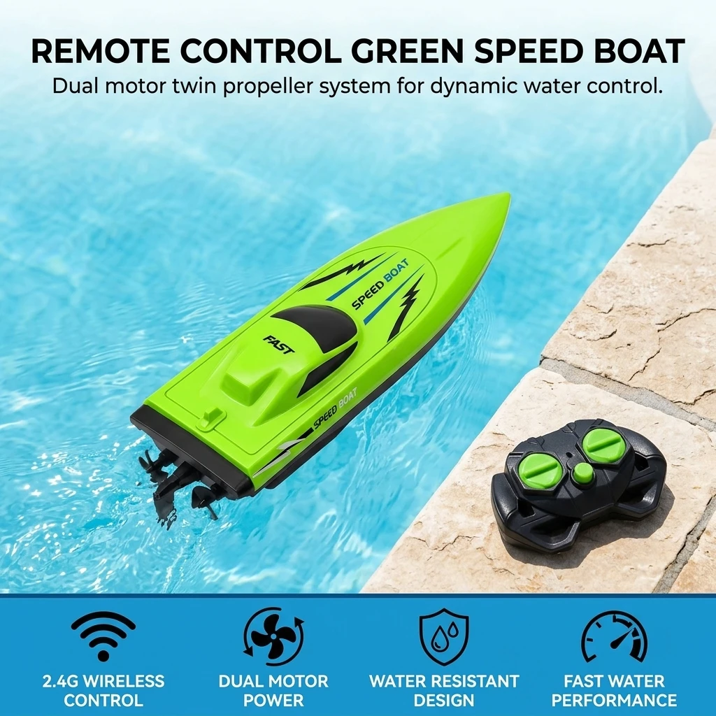 Remote Control Speedboat Plastic Dual Motor RC Boat 360 Degree Steering for Pool Lake Water Play Kids Boys Gift Durable Toy