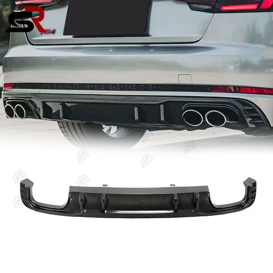 

For Audi A4 S-LINE S4 B9 18-19 Carbon Fiber Rear Bumper Diffuser Lip Guard Trunk Spoiler Splitter Car Accessories UP Body Kit