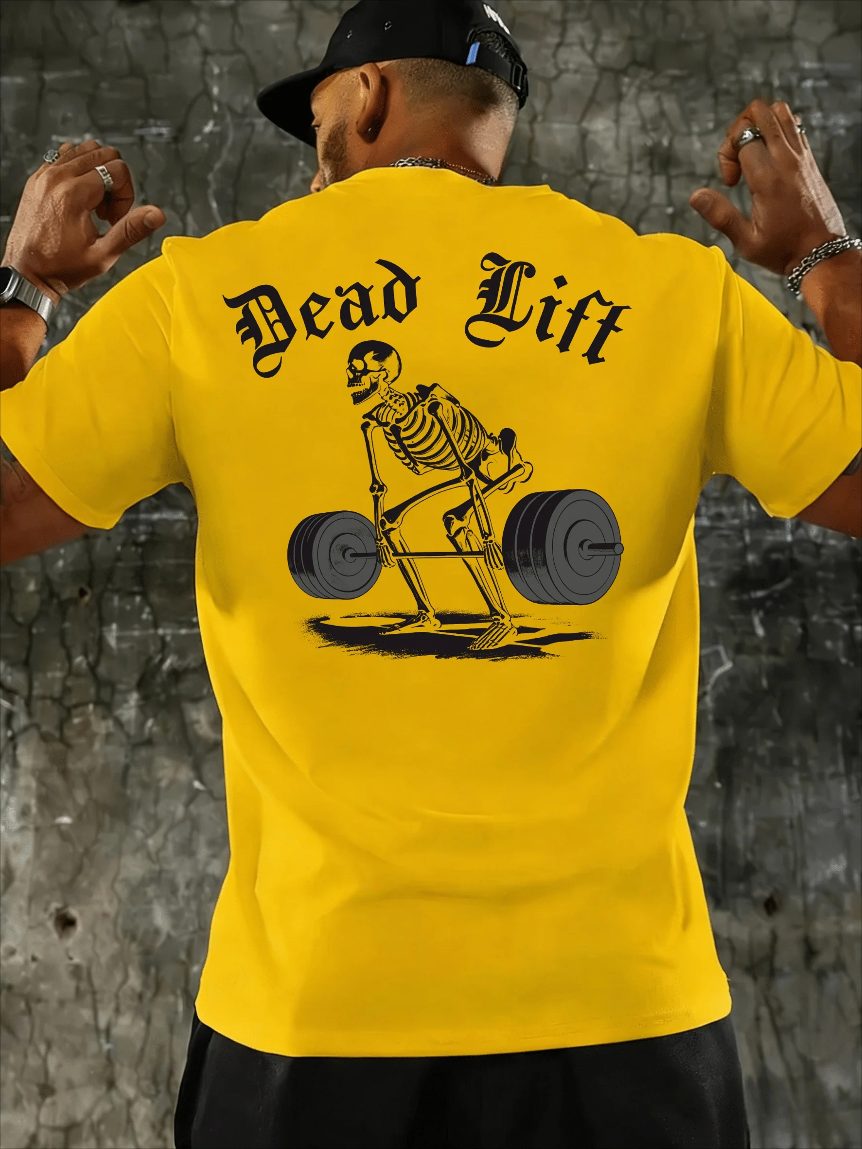 Summer 100% Pure Cotton Men's Casual Fashionable Loose Dead Lift Print Breathable Round Neck Short Sleeved T-Shirt
