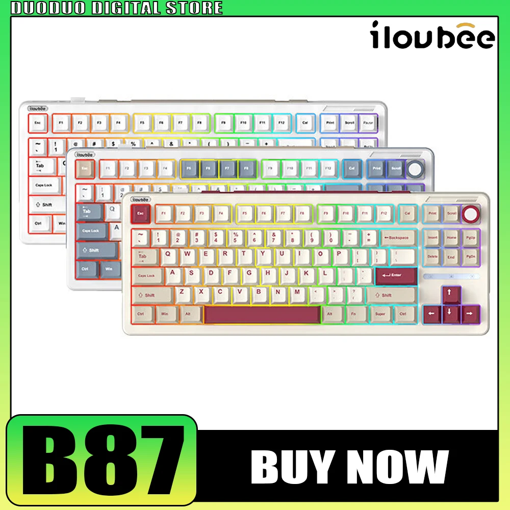 

Ilovbee B87 Mechanical Keyboard Multifunctional Knob Tri Mode Kailh Switch RGB Gaming Keyboard Quick Trigger Hot Swap Gasket Pc