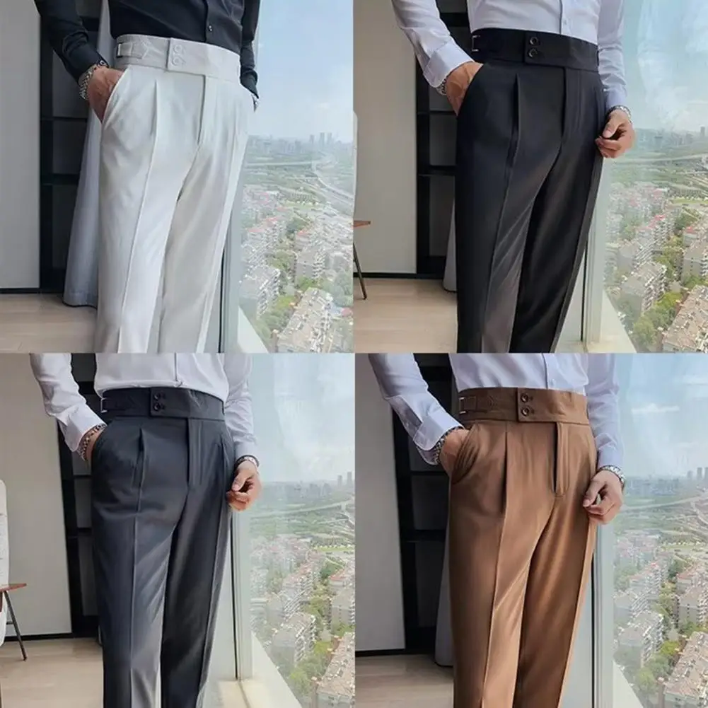 Formal Occasion Pants Classic Men's Office Trousers Slim Fit High Waist Vintage Pockets for Formal Business Style Spring Autumn