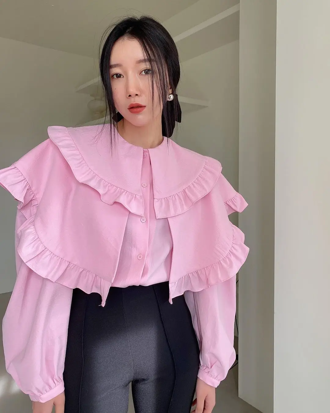 Nomikuma 2023 Spring Women Blouse Korean Double Peter Pan Collar Top Shirts Casual Long Sleeve Fashion Blusas Mujer De Moda