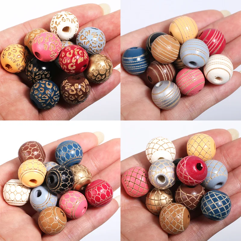 16 mm, 10 Stück, natürliche Holzperlen, runde Abstandshalter, geschnitzte Holzkugeln, Perlen für die Schmuckherstellung, DIY-Armband, Kleidung, Dekor, Zubehör