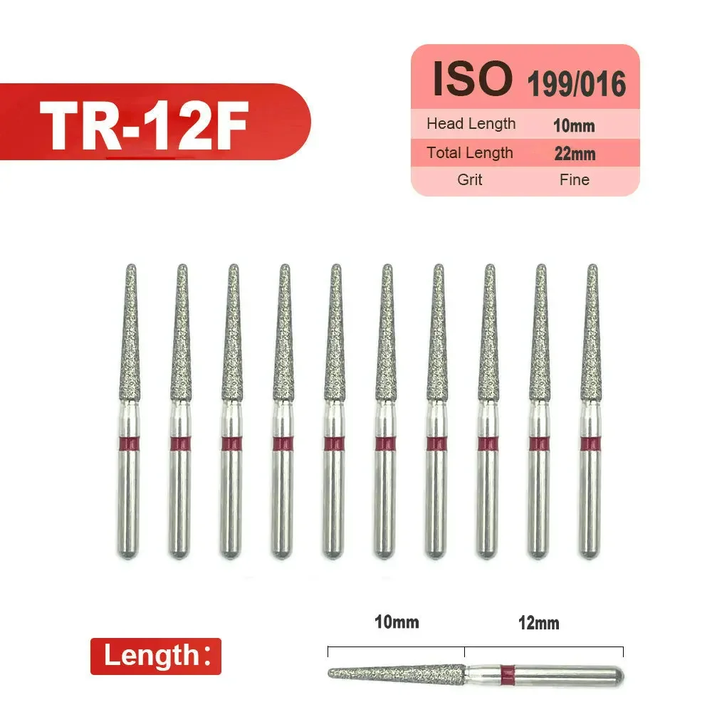 10pcs Dental Diamond FG High Speed Burs for Teeth Polishing Taper Round End Shape Burs Polishers TR-12F