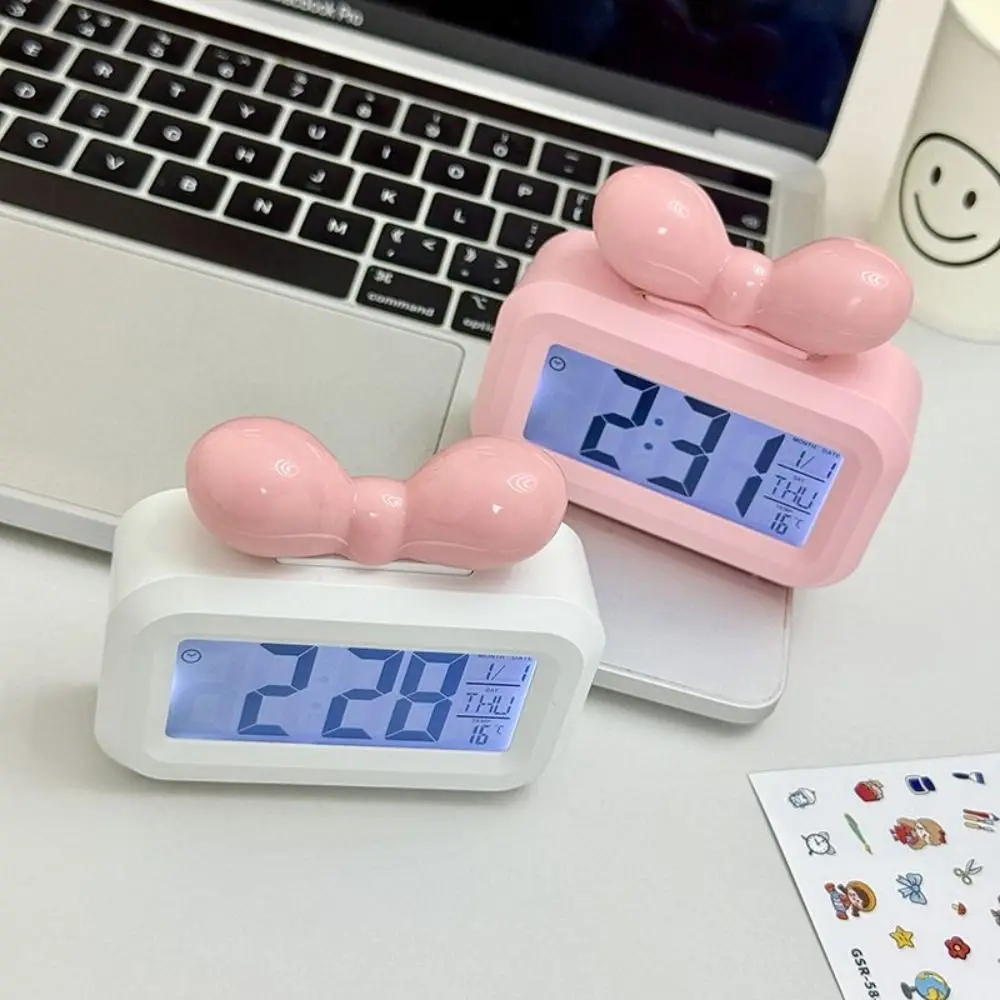 Bowknot LED Digital Clock with Night Light Temperature Detection Alarm Clock Mini Multifunctional Desktop Clock