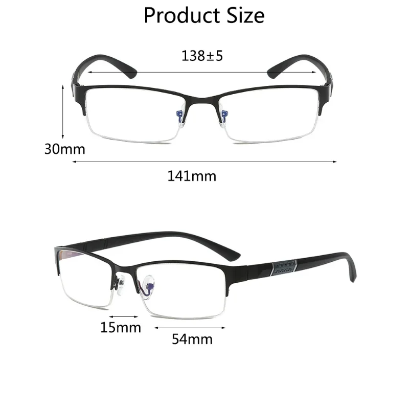 +1.0 To+4.0  Men's Multifocal Reading Glasses  Anti Blue Light and Anti Fatigue Presbyopic Glasses  Half Frame Business Glasses