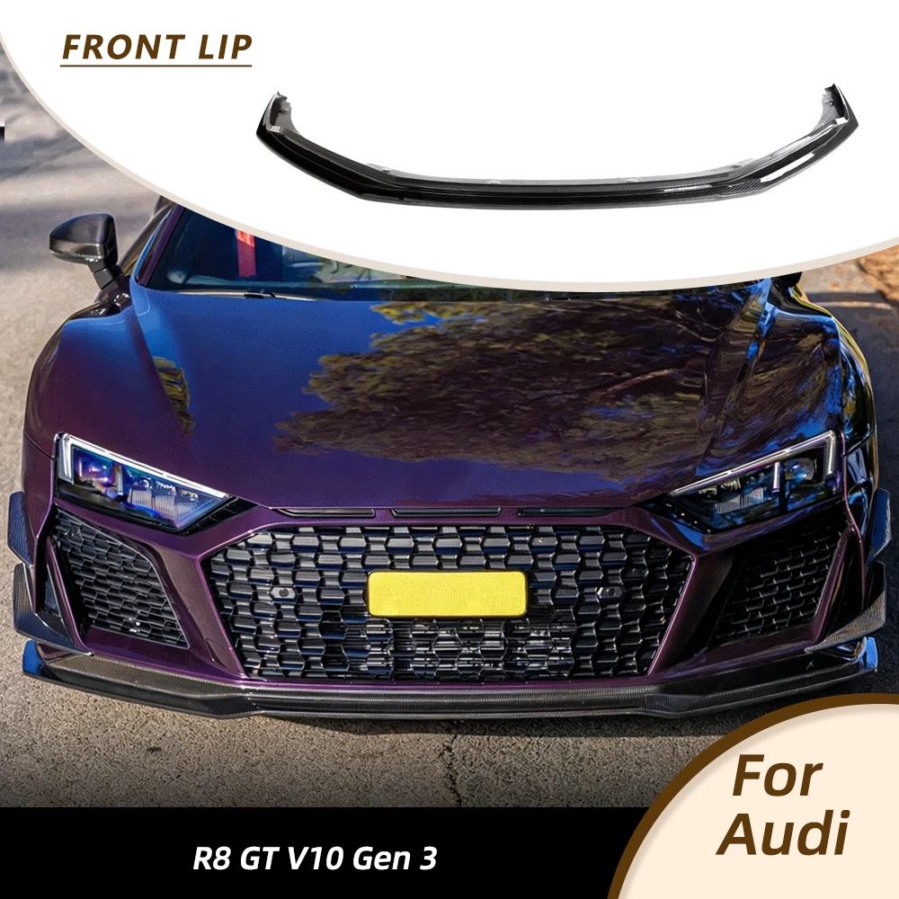 

Автомобильный передний бампер, спойлер для Audi R8 V10 GT Performance Coupe 2023, GEN3, сухой карбоновый автомобильный гоночный кузов, защита для подбородка, губа