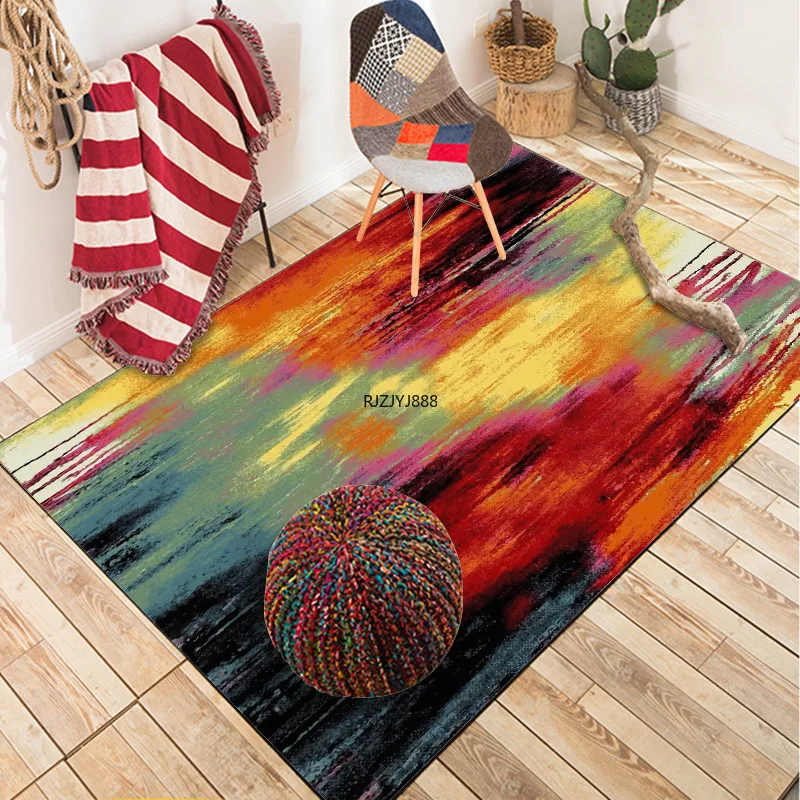 European and American Abstract Yellow Red Black Multicolor Oil Painting Bedroom Door Living Room Kitchen Floor Mat Carpet