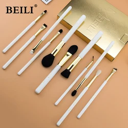 BEILI 11pcs Professional Makeup brushes set Pearl White Gold XGF Goat hair Highlight Eyebrow Eyeshadow Eyeliner Make up brushes