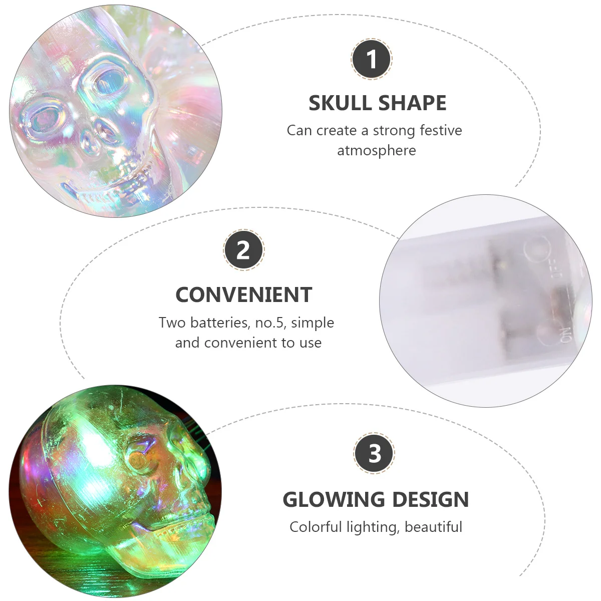 سلسلة ضوء على شكل رأس جمجمة الهالوين، تصميم منحوت شفاف، الاستخدام المتكرر، مثالية لحفلات الحديقة ذات الغلاف الجوي المخيف #4