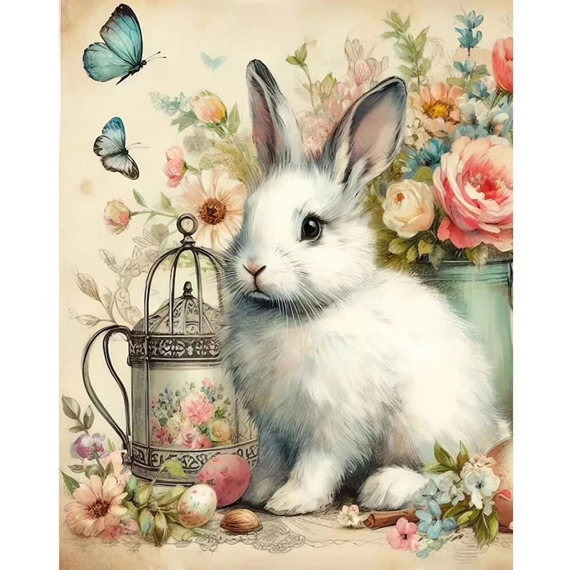 

DIY Vintage Rabbit & Blooms Jigsaw Puzzle, Cute White Bunny with Flowers and Butterflies, Whimsical Cottage Art for Home Decor