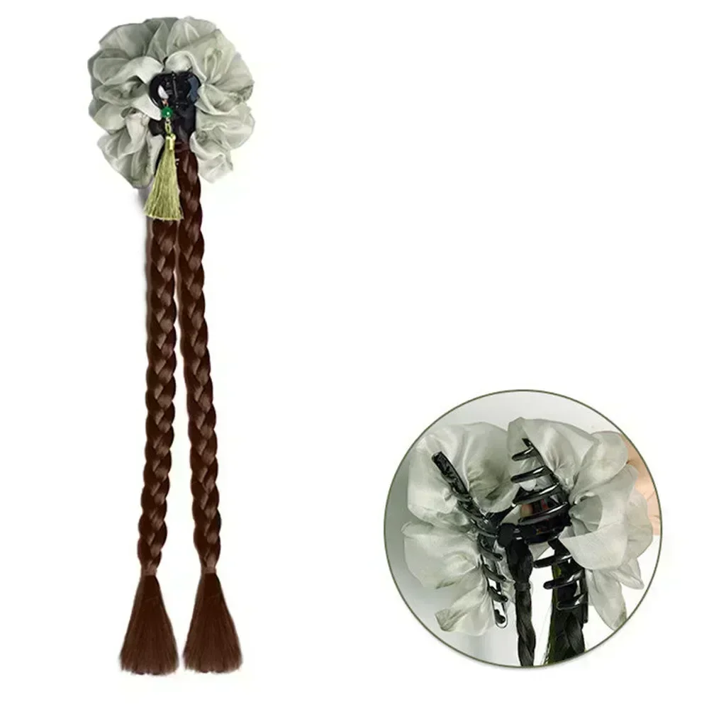 China Estilo Peruca Sintética, Fio Líquido, Bolha Bow Hairpin, Dupla Torção, Trança De Cabelo, Clipe De Tubarão, Headdress, 1Pc