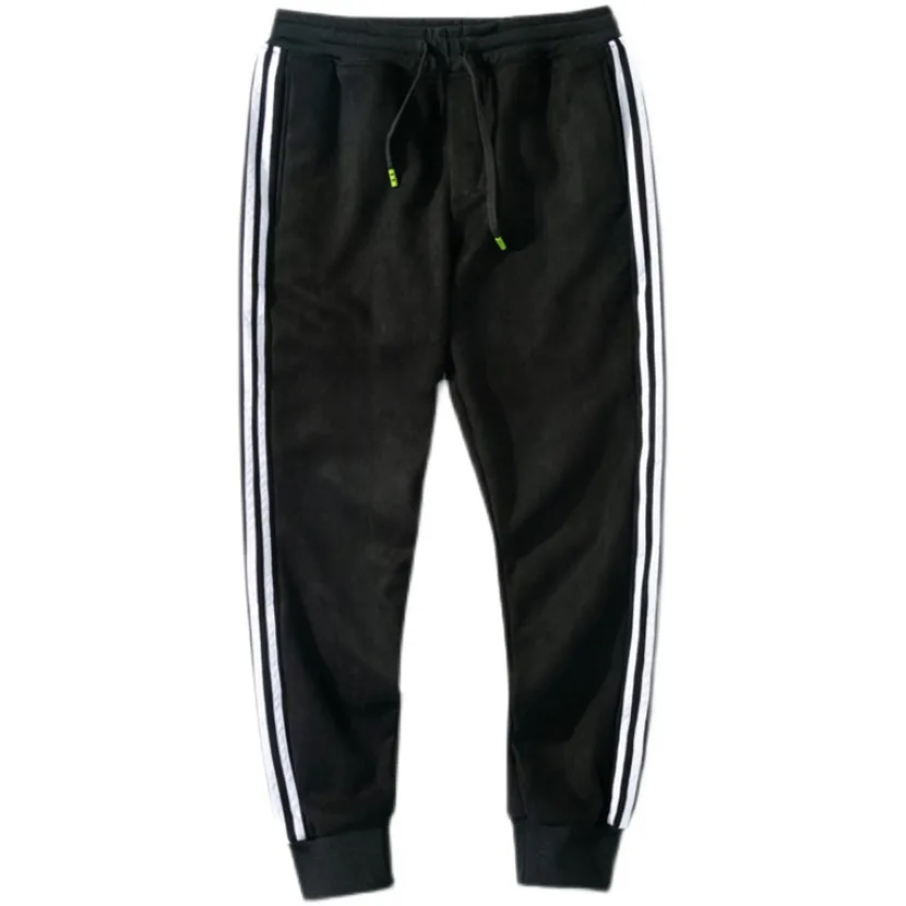 

Мужские замшевые повседневные брюки весна-лето с боковыми полосками, спортивные, модные, молодежные, укороченные, с эластичным поясом, свободного кроя