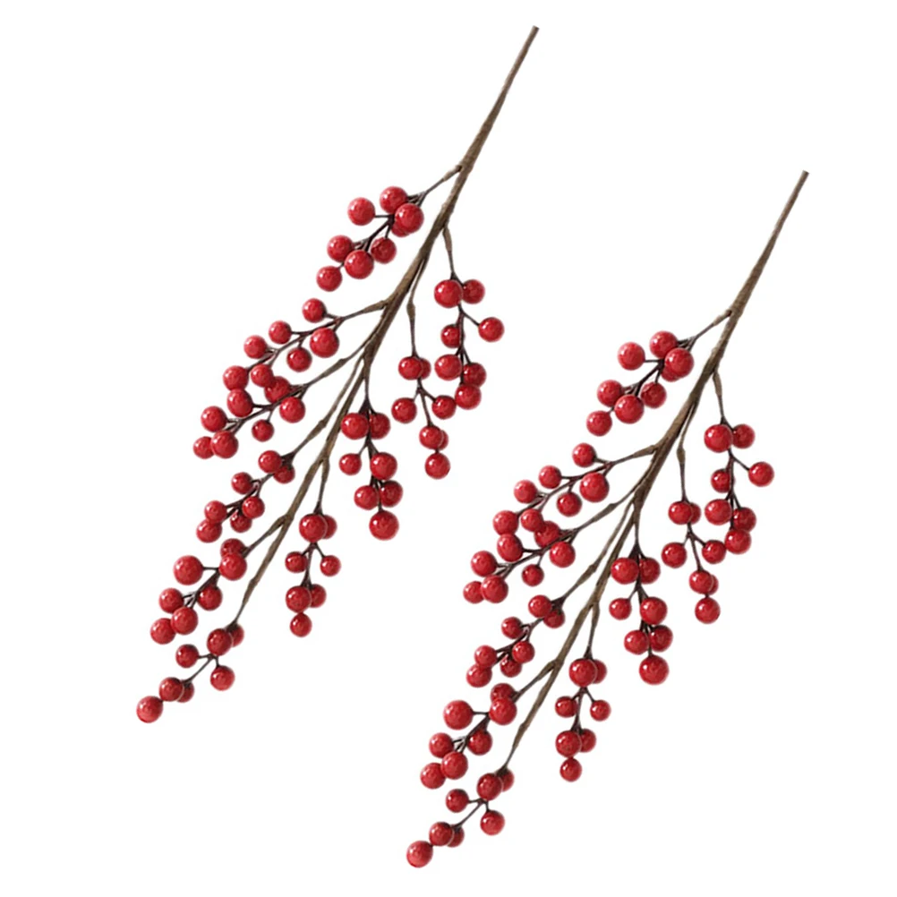 

2Pcs Artificial Berry Branches Red Flexible Fake Fruit Stems Christmas Home Decor Vase Basket Wreath Accessory