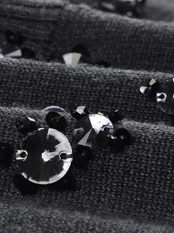 가을 겨울 니트 가디건 여성용 베이스 셔츠 헤비 비즈 장식 다용도 페이크 투피스 출퇴근 스타일...