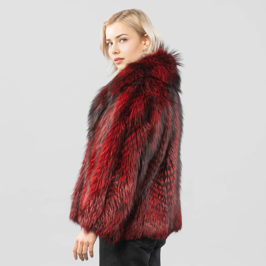 Real Red Silver Fox Fur Jacket With Collar Natural Fox Fur Coat Women's Winter Jacket Best Selling Genuine Fur Outerwear