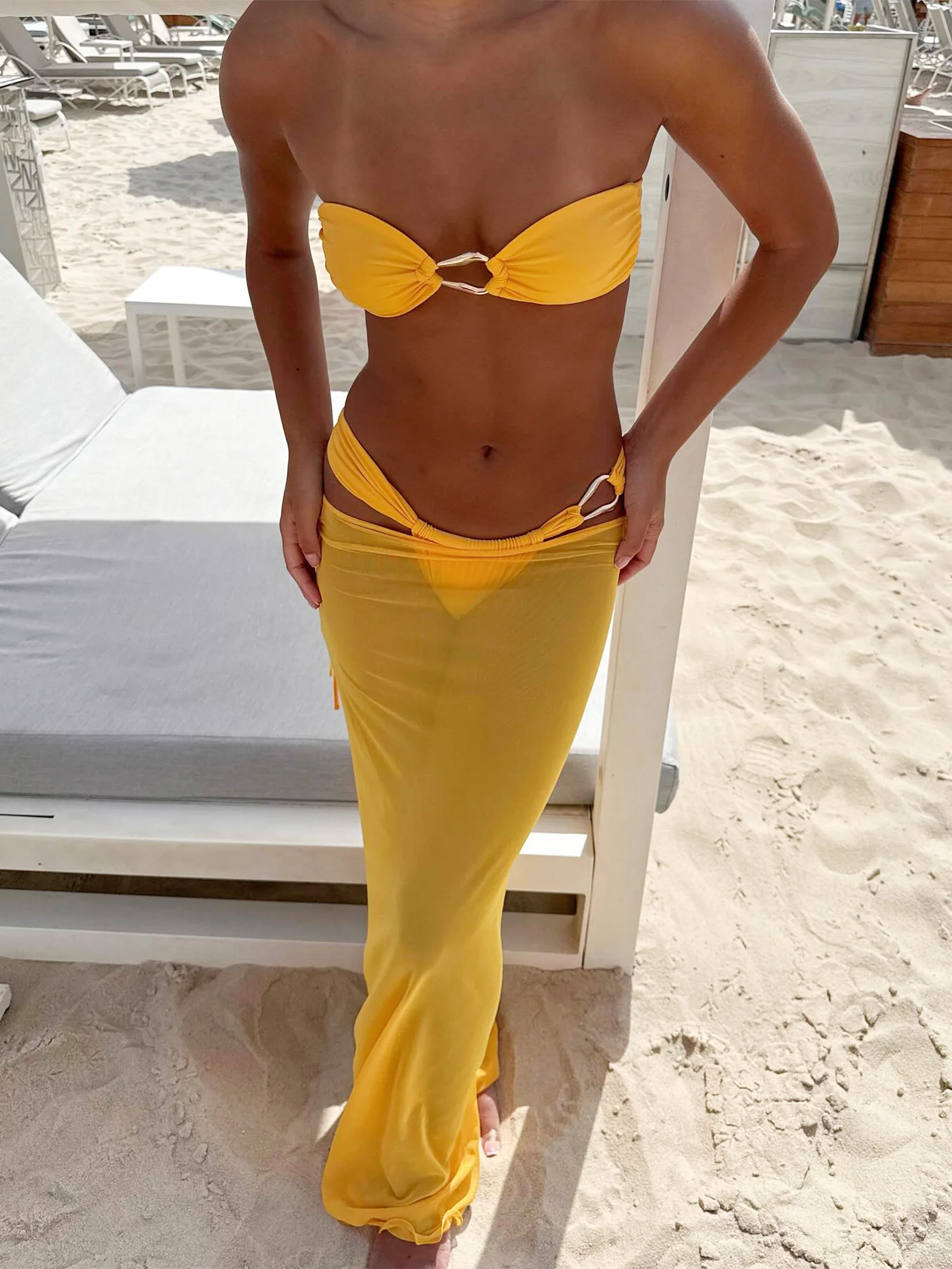 

3 Piece Bikini Sets Nightclub Party Wear Brazilian Swimsuit Bikini Top With Long Mesh Skirt Bathing Suit Swimwear Women C26