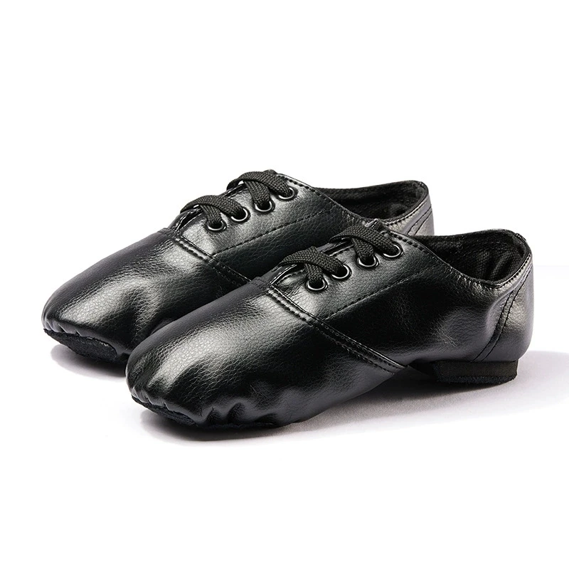 Black PU Leather Jazz Dance Shoes for Women Men Kids Lace-up Soft Sole Ballet Practice Salsa Modern Dance Shoes Kids Ballet