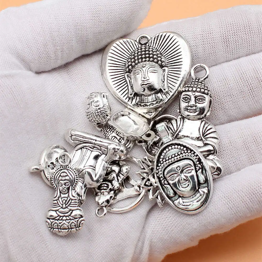 Jewelry Tools Antique Silver Color Buddha Statue Charms Collection  For You Men Accessories 15pcs