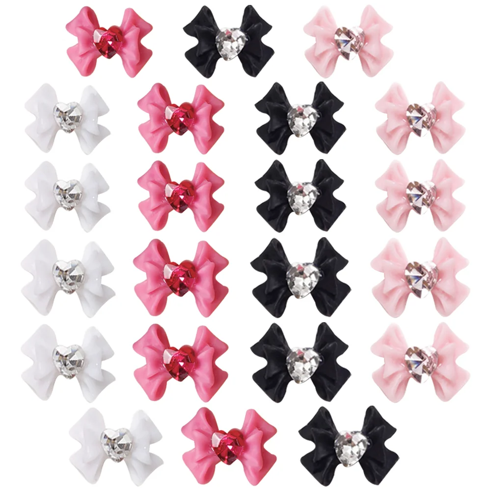 40 Pcs Colorful Bowknot Nail Decoration White Ribbon Charm Decorate Resin Rhinestones for Nails