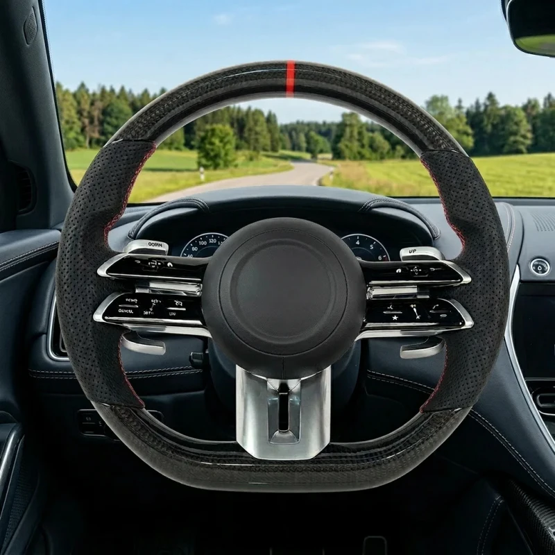 

Customized Leather Carbon Fiber for Luxury Sports Steering Wheel 3/4 Spokes 35mm Grip for S-Class W222