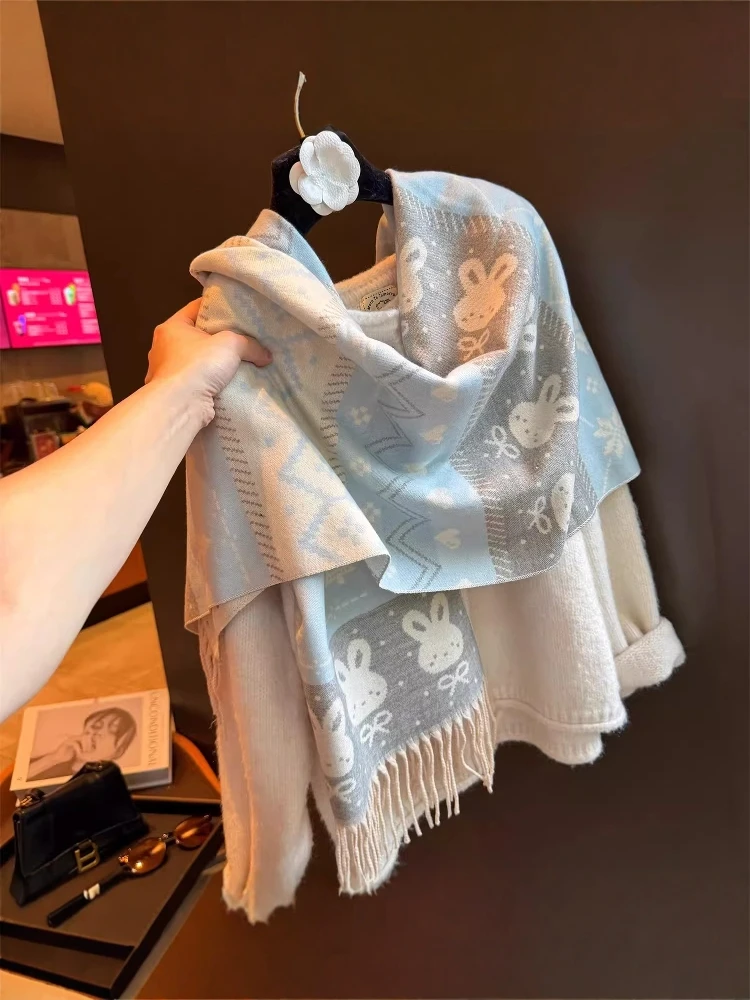 Echarpe-coreenne-double-face-pour-femme-avec-nœud-chaude-et-elegante-pour-l'automne-et-l'hiver