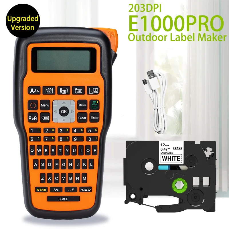 Handheld Label Maker para Cabo de Comunicação Etiqueta, compatível para Brother Ptouch Tze, Máquina de etiquetas E1000PRO, 203dpi