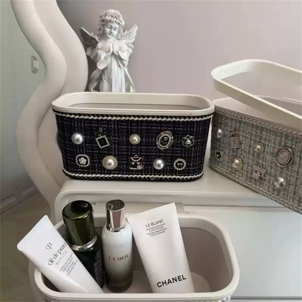 European-Style Hanging Wall-Mounted Storage Box Cabinet Drawer Trash Can Household Storage Box With Pearl Decoration