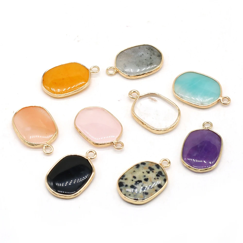 1pc 12x18mm Natural Stone Pendant Oval Gold Color Wrapped Crystal Charms for Jewelry Making DIY Necklace Earrings Accessories