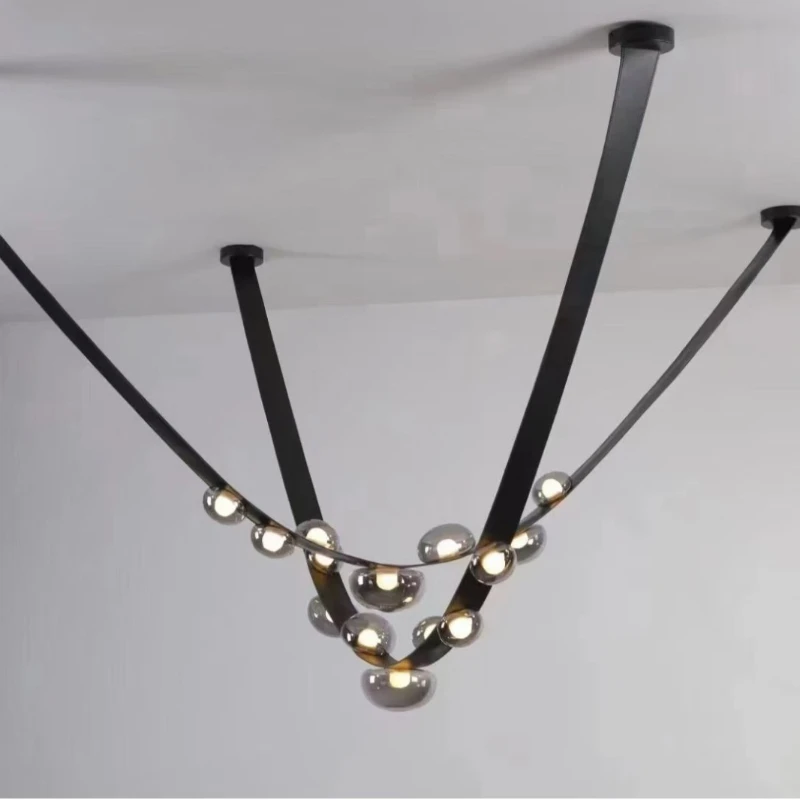 Statement chandelier Led Leather Lamp Home Decor Design Lusters black island lights for Hall Villa dining table light