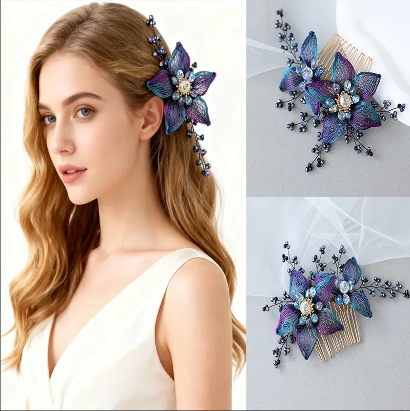 

Элегантная заколка для волос с цветочным декором, винтажная расческа для затылка и боковых прядей, аксессуар для прически-пучка.