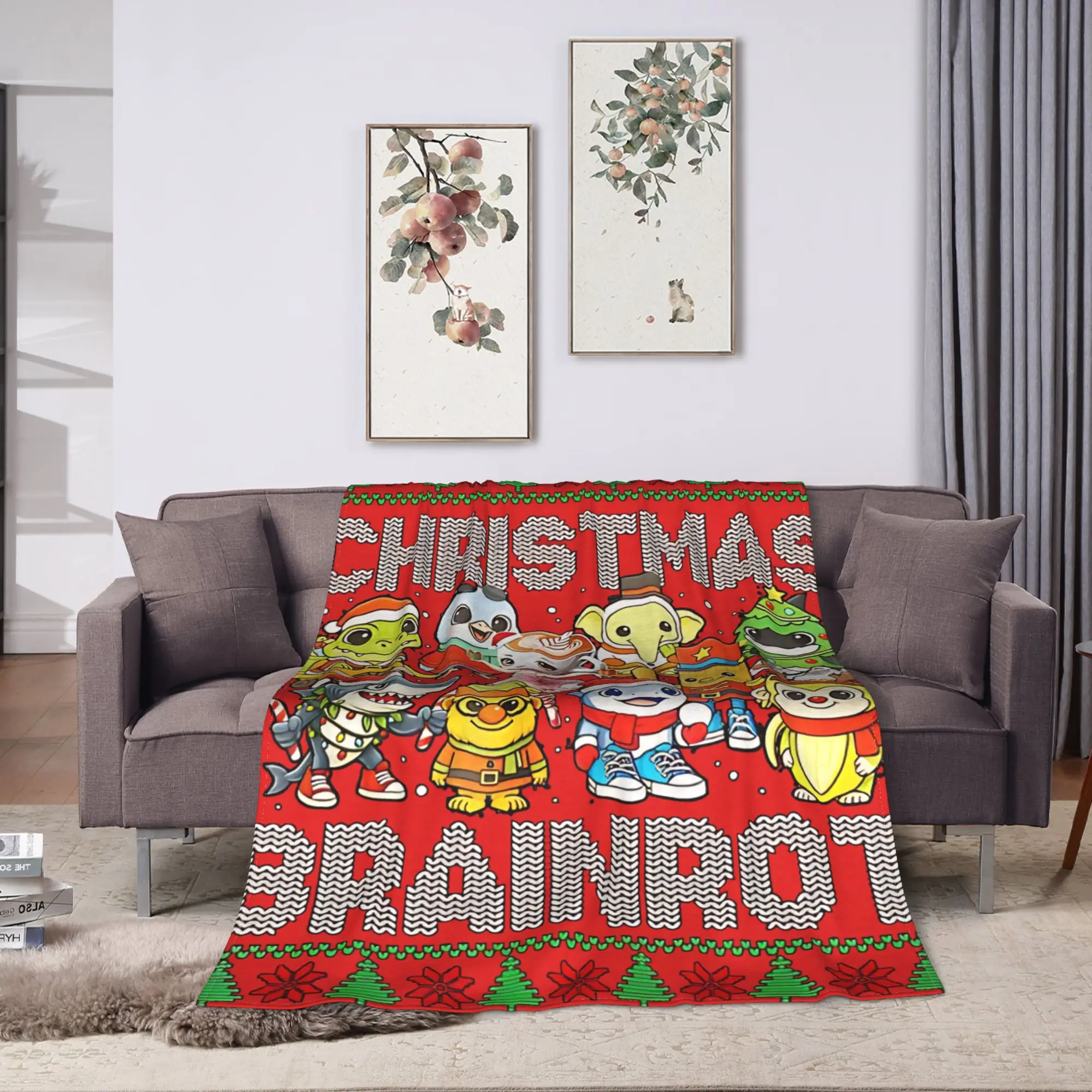 Soft Warm Blankets Travel Office Funny Christmas Italian Brain Rot Italian Brainrot For Couch Chair Print Sofa Bed Cover