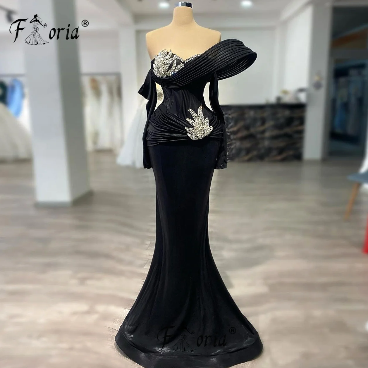 Luxury Dubai Beaded Pearl Evening Dresses Long Cape Sleeves Customized Crystals Mermaid Wedding Dress vestidos de novia Bride