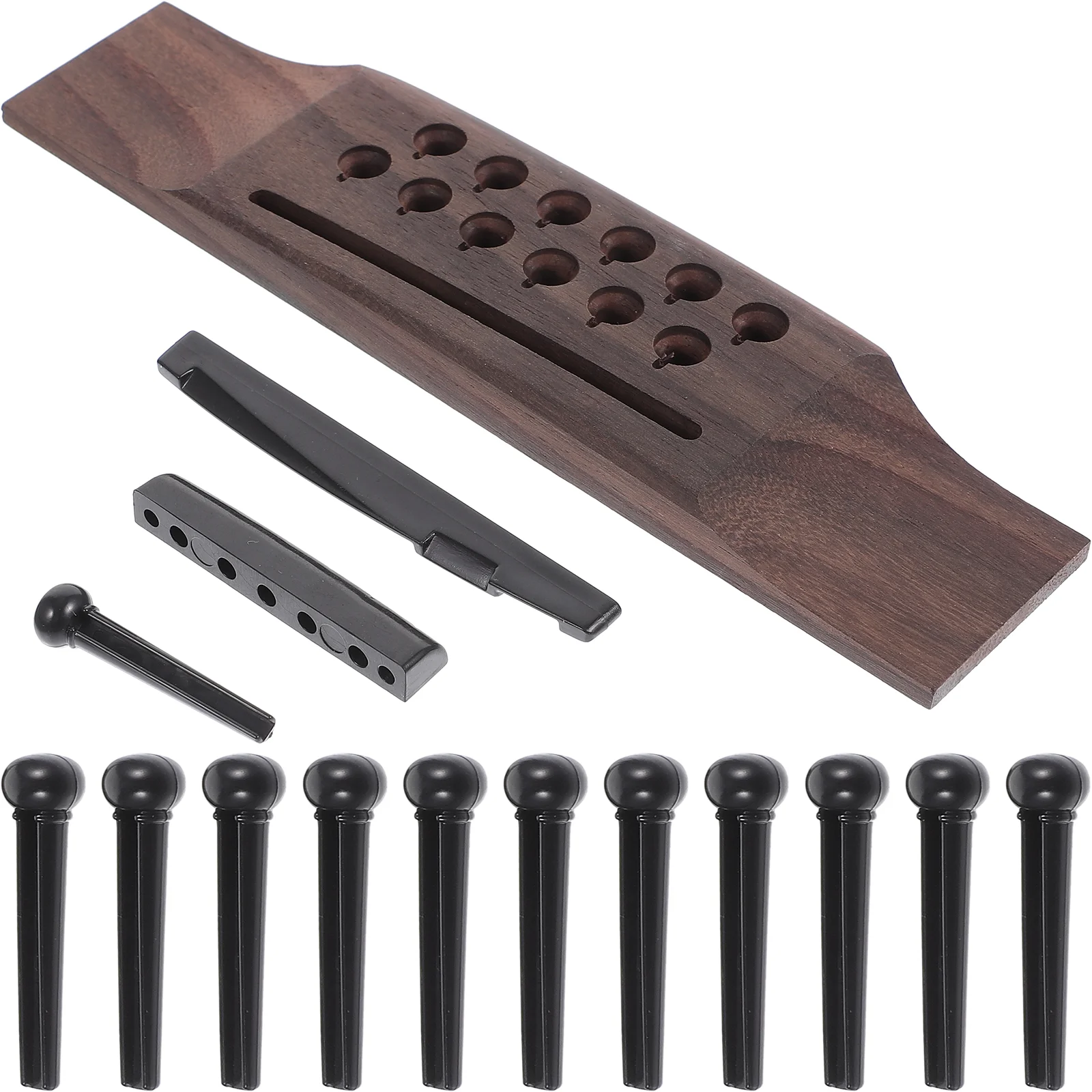 

12-string Folk Rosewood Bridge Twelve-hole Lower Saddle Nail Upper and Pillow Set Pegs for Acoustic Guitar Pins Holes